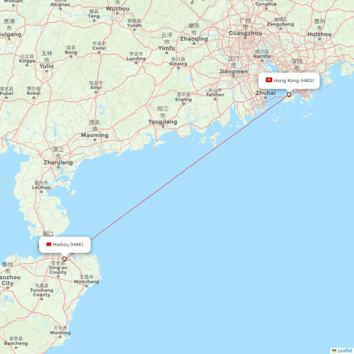 Hainan Airlines flights between Hong Kong and Haikou