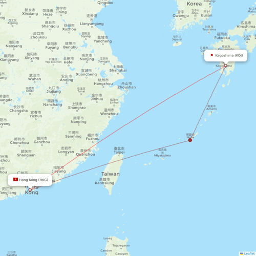 Hong Kong Airlines flights between Hong Kong and Kagoshima