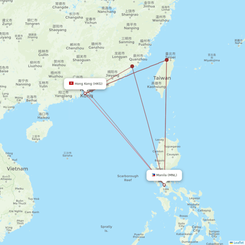 Philippine Airlines flights between Hong Kong and Manila