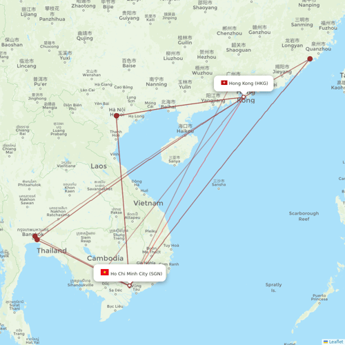 Cathay Pacific flights between Hong Kong and Ho Chi Minh City