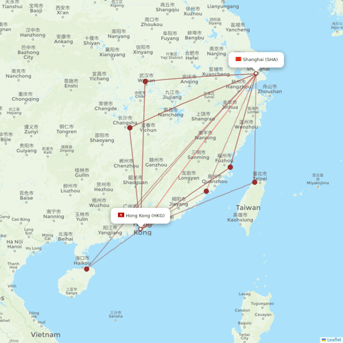 Hong Kong Airlines flights between Hong Kong and Shanghai
