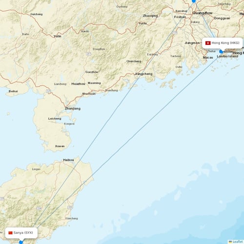 Hong Kong Airlines flights between Hong Kong and Sanya
