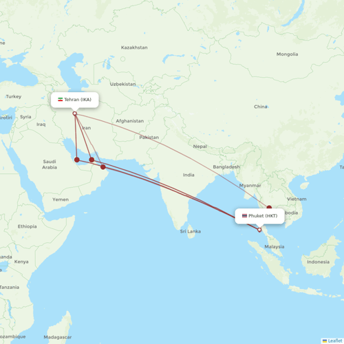 Mahan Air flights between Phuket and Tehran