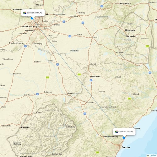 Safair flights between Lanseria and Durban