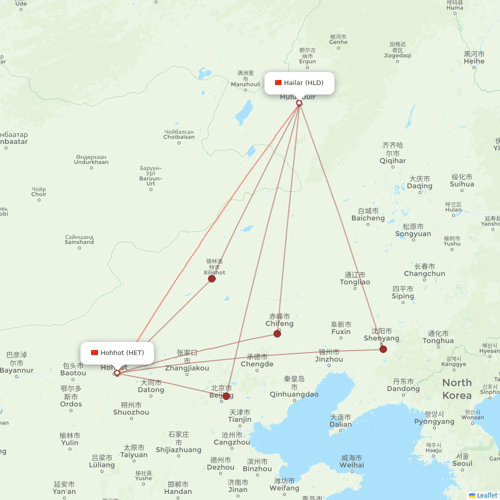 Fuzhou Airlines flights between Hailar and Hohhot