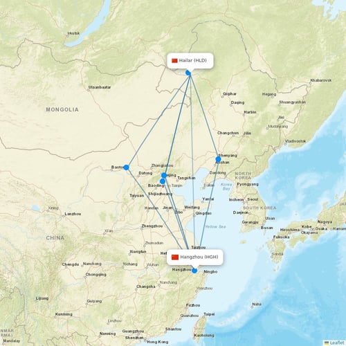 Beijing Capital Airlines flights between Hailar and Hangzhou