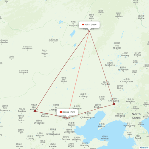 Grand China Air flights between Hailar and Beijing