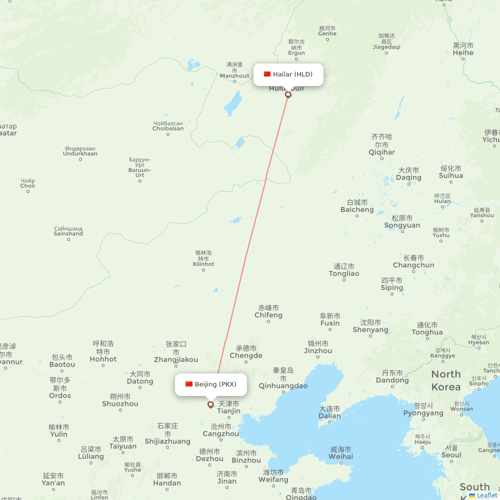 Hebei Airlines flights between Hailar and Beijing