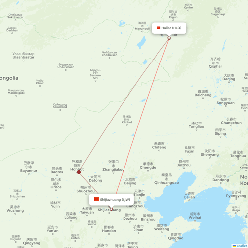 China United Airlines flights between Hailar and Shijiazhuang