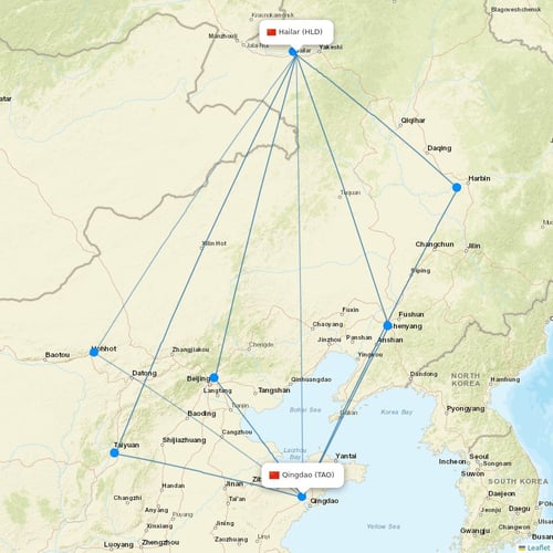 Fuzhou Airlines flights between Hailar and Qingdao