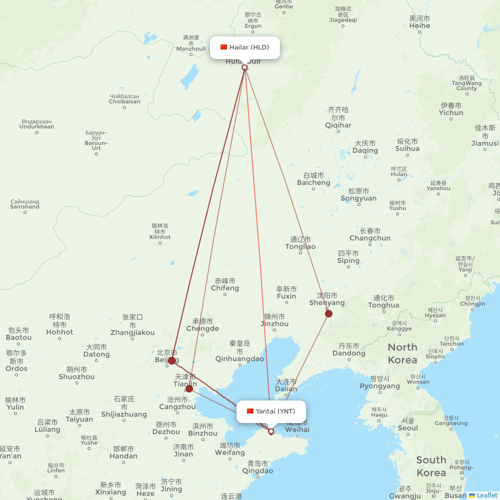 Qingdao Airlines flights between Hailar and Yantai