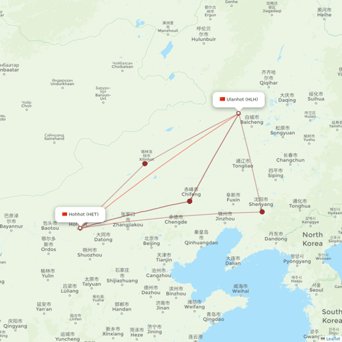 Genghis Khan Airlines flights between Ulanhot and Hohhot
