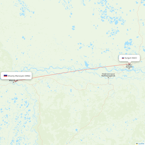 UTair flights between Khanty-Mansiysk and Surgut