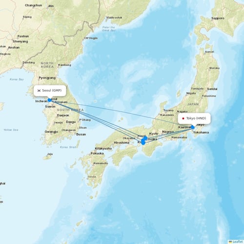 Korean Air flights between Tokyo and Seoul