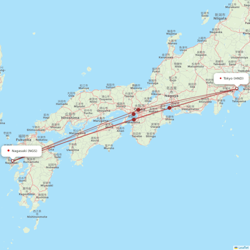 JAL flights between Tokyo and Nagasaki