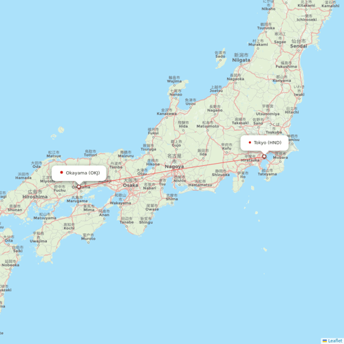JAL flights between Tokyo and Okayama