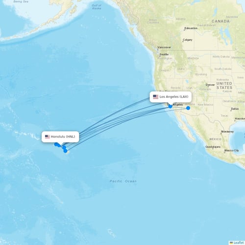 Hawaiian Airlines flights between Honolulu and Los Angeles