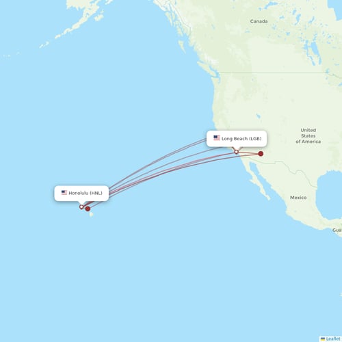 Hawaiian Airlines flights between Honolulu and Long Beach