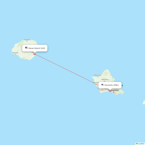Hawaiian Airlines flights between Honolulu and Kauai Island