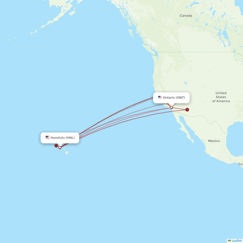 Hawaiian Airlines flights between Honolulu and Ontario