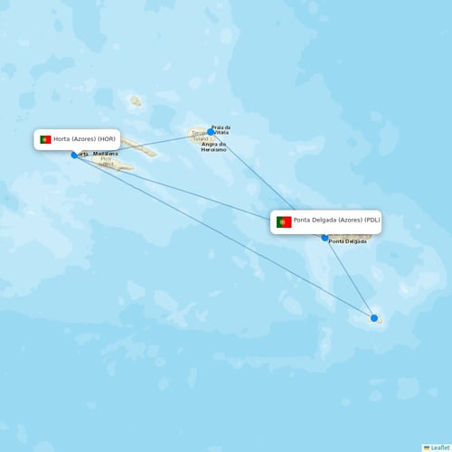 SATA - Air Acores flights between Horta (Azores) and Ponta Delgada (Azores)