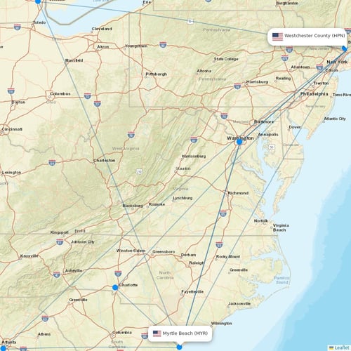 Breeze Airways flights between Westchester County and Myrtle Beach