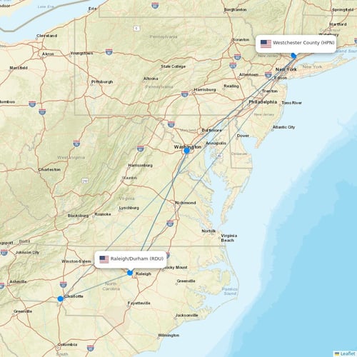 Breeze Airways flights between Westchester County and Raleigh/Durham
