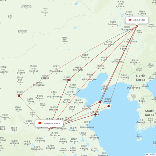 Jiangxi Airlines flights between Harbin and Zhengzhou