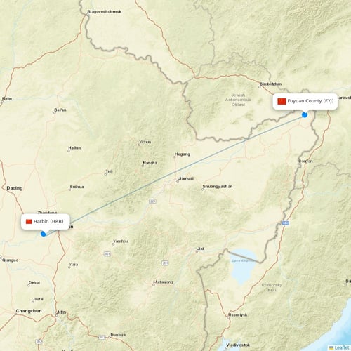 Chengdu Airlines flights between Harbin and Fuyuan County