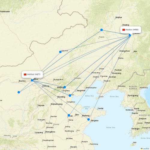 Fuzhou Airlines flights between Harbin and Hohhot