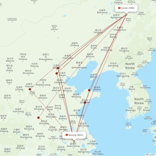 9 Air Co flights between Harbin and Nanjing