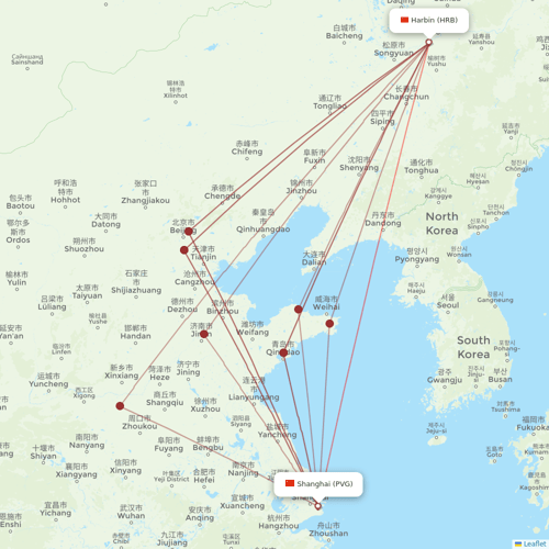 Juneyao Airlines flights between Harbin and Shanghai