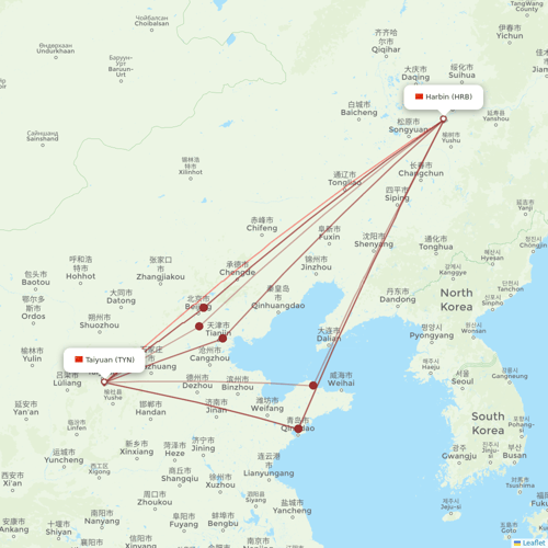 Tibet Airlines flights between Harbin and Taiyuan