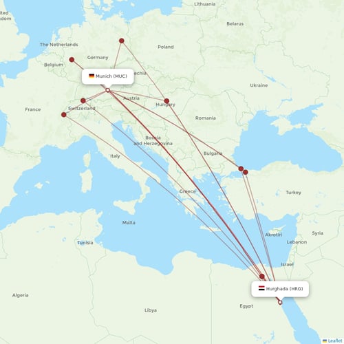 Condor flights between Hurghada and Munich