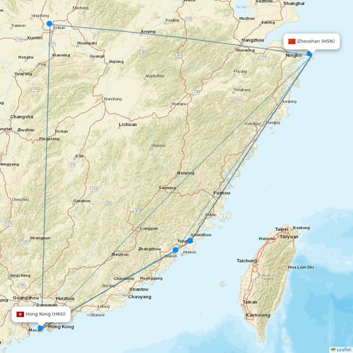 Asia Atlantic Airlines flights between Zhoushan and Hong Kong