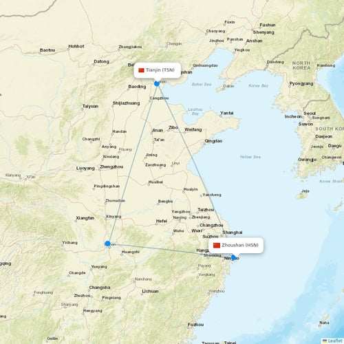 Fuzhou Airlines flights between Zhoushan and Tianjin