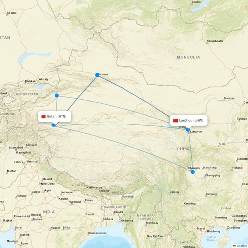 Urumqi Airlines flights between Hotan and Lanzhou