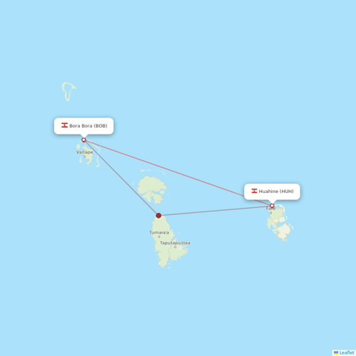 Air Tahiti flights between Huahine and Bora Bora