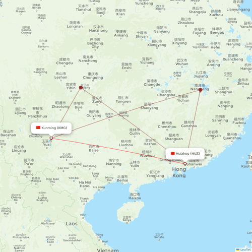Chongqing Airlines flights between Huizhou and Kunming