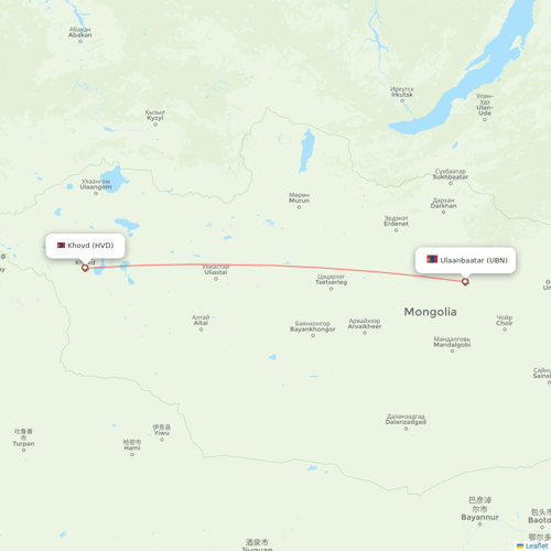 Miat - Mongolian Airlines flights between Khovd and Ulaanbaatar