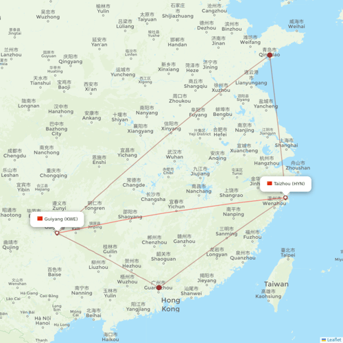 Colorful GuiZhou Airlines flights between Taizhou and Guiyang