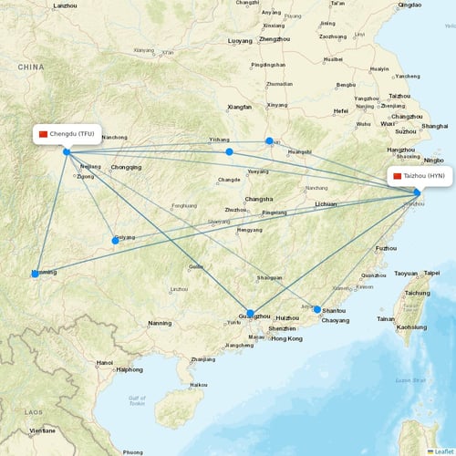Colorful GuiZhou Airlines flights between Taizhou and Chengdu