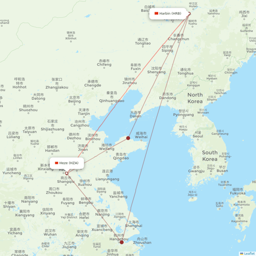 Loong Air flights between Heze and Harbin