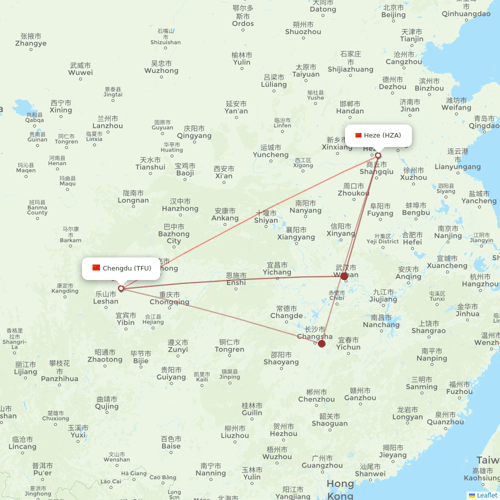 Loong Air flights between Heze and Chengdu