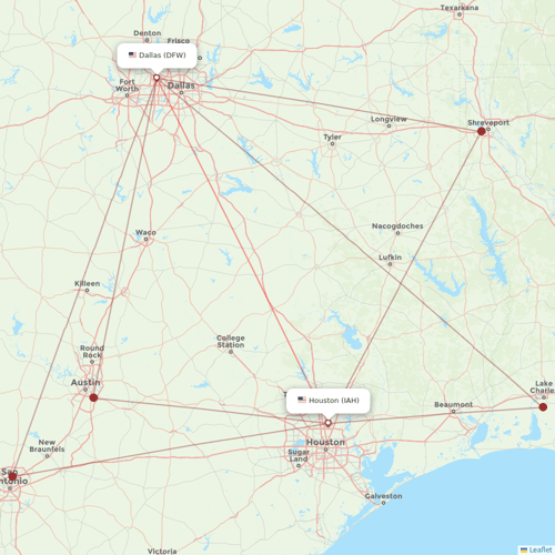 United Airlines flights between Houston and Dallas