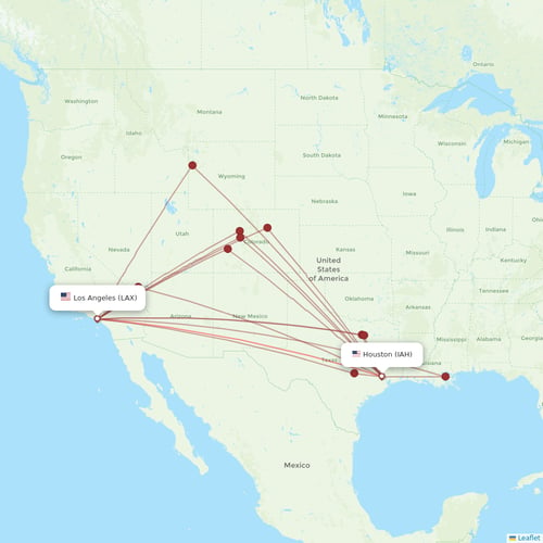 United Airlines flights between Houston and Los Angeles