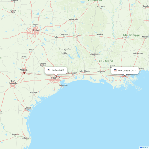 United Airlines flights between Houston and New Orleans
