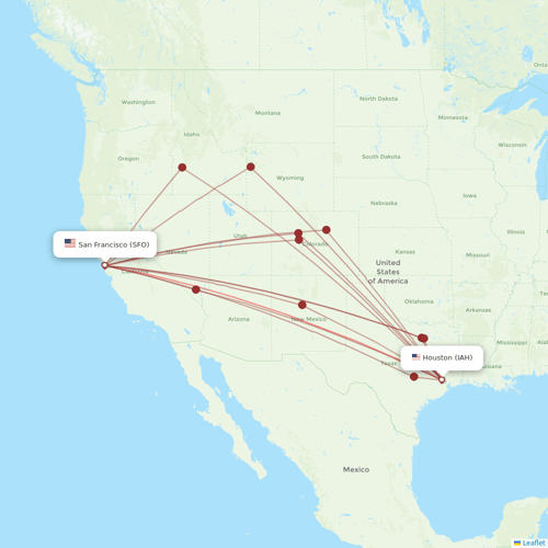 United Airlines flights between Houston and San Francisco