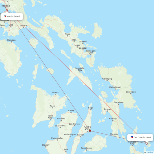 Philippine Airlines flights between Del Carmin and Manila