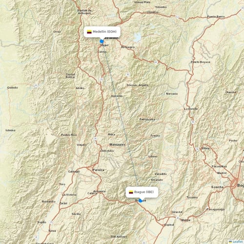 EasyFly flights between Ibague and Medellin